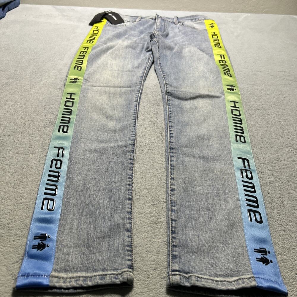 NWT Homme Femme Straight Fit Jeans Mens 34x30 Striped Colorful Designer Retro